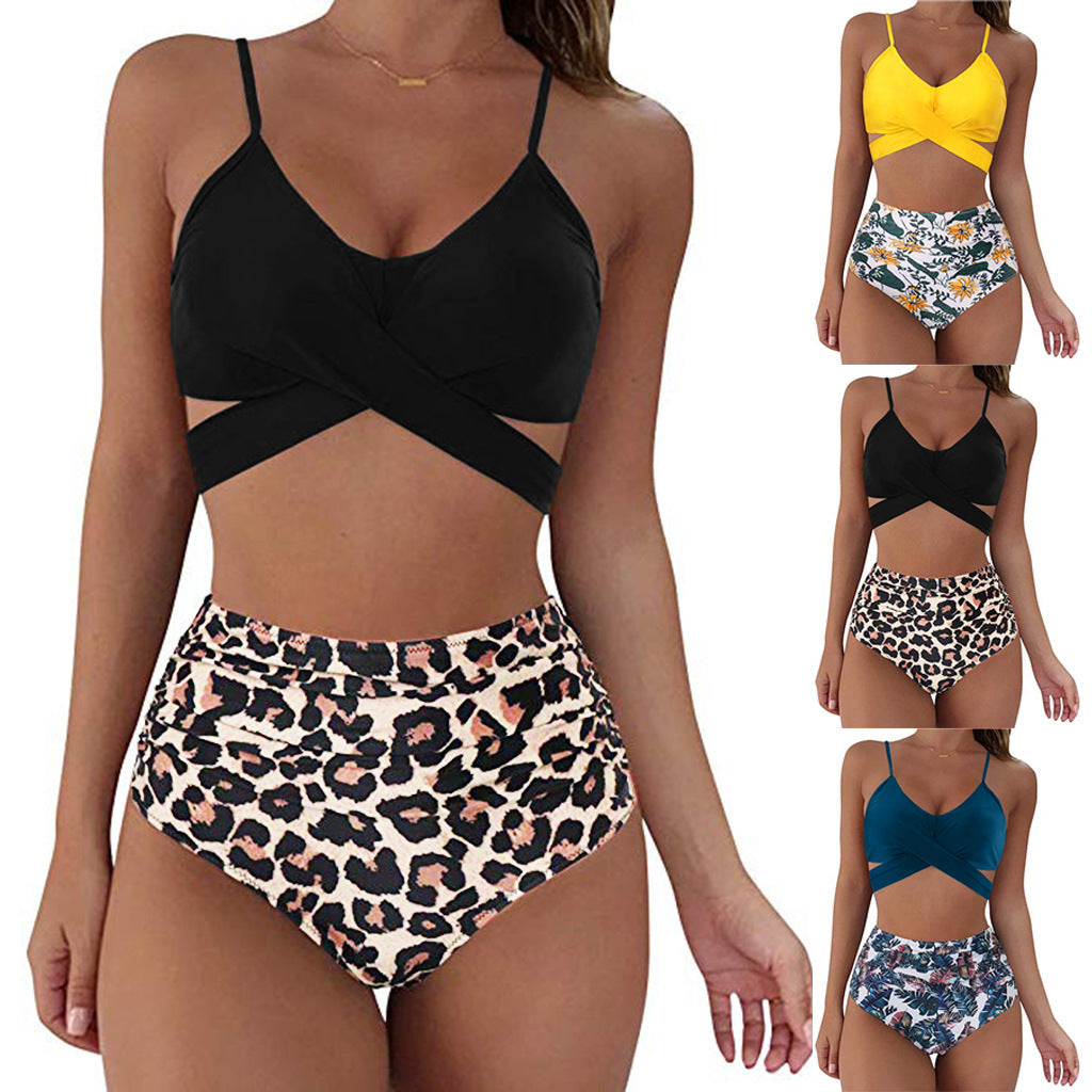 Kvinnor Sexig Soild Print Bikini Set Push Up Badkläder