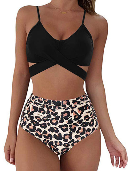 Kvinnor Sexig Soild Print Bikini Set Push Up Badkläder