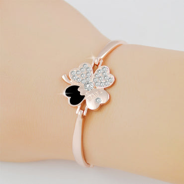 Mångsidigt armband med fyrklöver i roséguld, kristall, koreanskt flerskiktat armband för kvinnor, mode för tjejer, student, fräsch och enkel, skogsavdelning