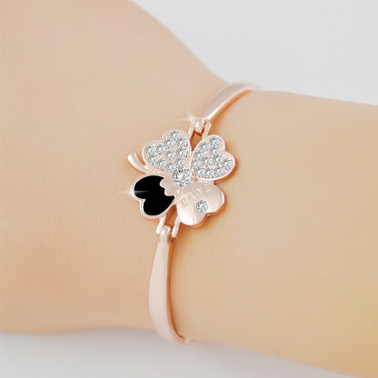 Mångsidigt armband med fyrklöver i roséguld, kristall, koreanskt flerskiktat armband för kvinnor, mode för tjejer, student, fräsch och enkel, skogsavdelning