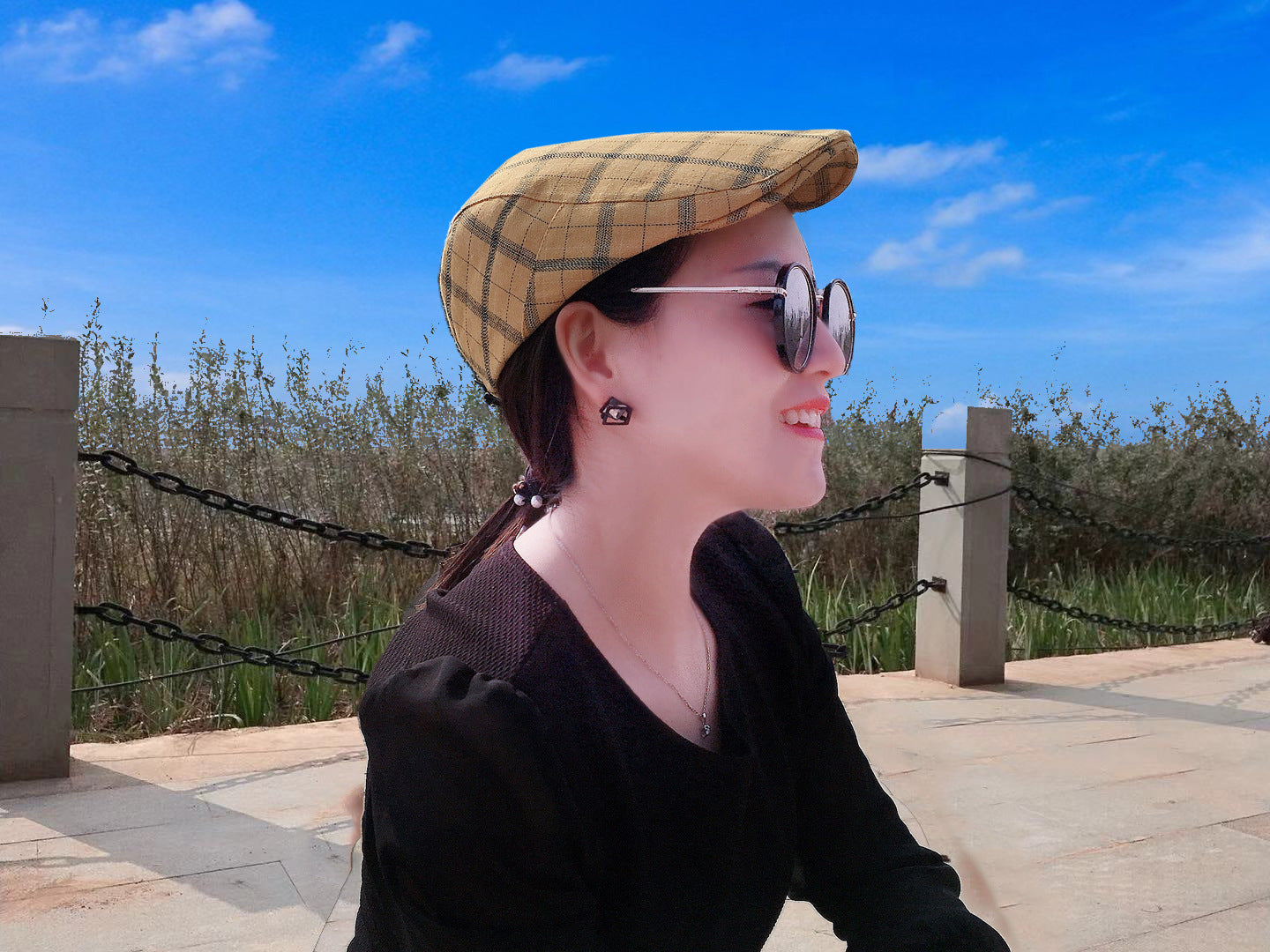 Peaked Cap Forward Cap Plaid Baseball Cap Visor Beret Sun Hat