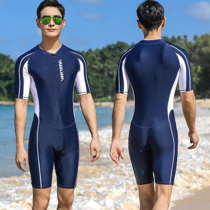 One-Piece Swimsuit Short-Sleeved Five-Point Sports Surfing Suit Men