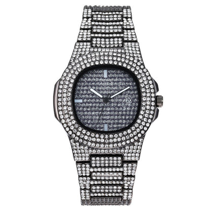 Herrklockor Lyxmärke Fashion Diamond Date Quartz Watch 