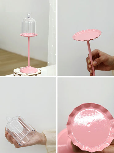 Support à gâteau rose pour table à desserts de mariage
