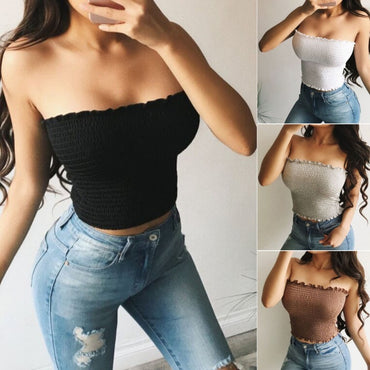 Sexigt Mode Sommar Skinny Women Ärmlösa Crop Tops Backl