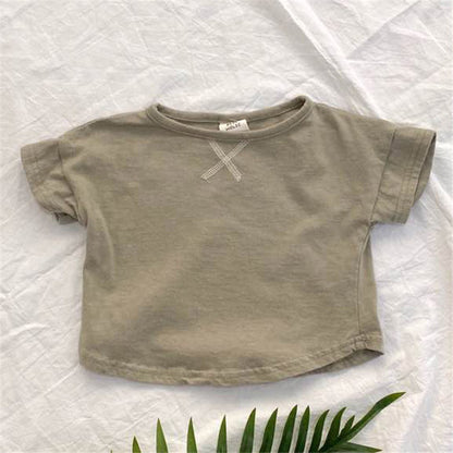 Sommar Baby Barnkläder Enkel kortärmad T-shirt