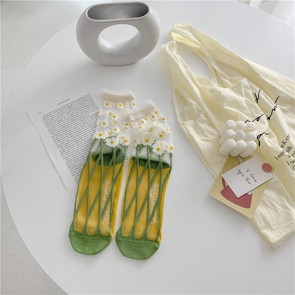 Chaussettes en soie de verre respirantes de personnalité rétro chaussettes japonaises de couleur vive