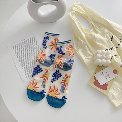 Chaussettes en soie de verre respirantes de personnalité rétro chaussettes japonaises de couleur vive