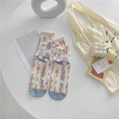 Chaussettes en soie de verre respirantes de personnalité rétro chaussettes japonaises de couleur vive