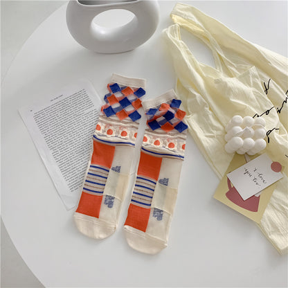 Chaussettes en soie de verre respirantes de personnalité rétro chaussettes japonaises de couleur vive