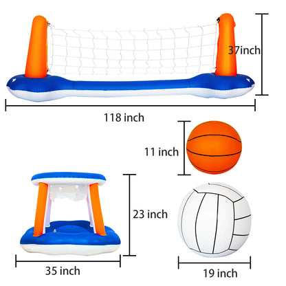 Vattenvolleybollställ, uppblåsbar basket, pool, strandvattenspel, vattenflotboll