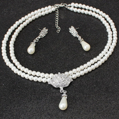 Pearl Crystal Short Collarbone Neck Necklace Set - European & American Jewelry