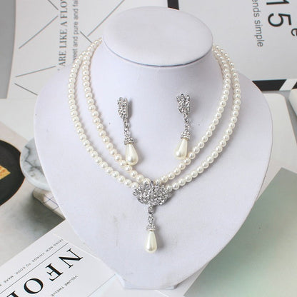 Pearl Crystal Short Collarbone Neck Necklace Set - European & American Jewelry