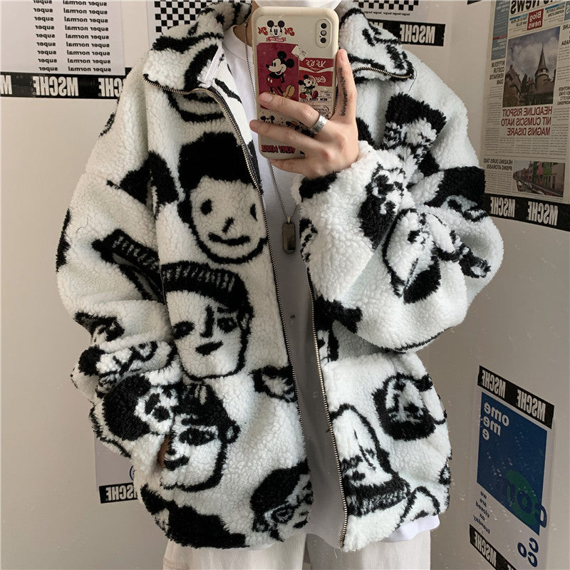 WAKUTA hiver laine manteau femme vêtements de rue Chic mignon drôle imprimé manteaux et vestes décontracté vêtements d'hiver en vrac pour les femmes