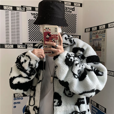 WAKUTA hiver laine manteau femme vêtements de rue Chic mignon drôle imprimé manteaux et vestes décontracté vêtements d'hiver en vrac pour les femmes
