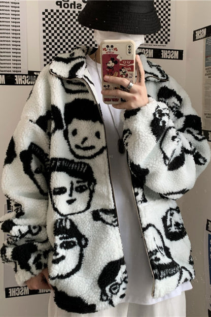 WAKUTA hiver laine manteau femme vêtements de rue Chic mignon drôle imprimé manteaux et vestes décontracté vêtements d'hiver en vrac pour les femmes