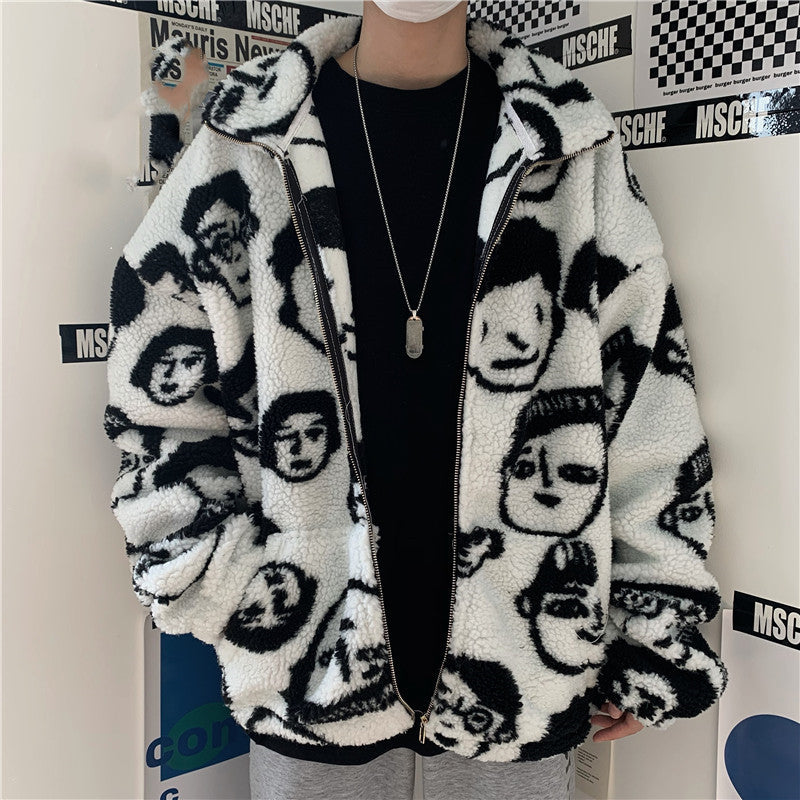 WAKUTA hiver laine manteau femme vêtements de rue Chic mignon drôle imprimé manteaux et vestes décontracté vêtements d'hiver en vrac pour les femmes