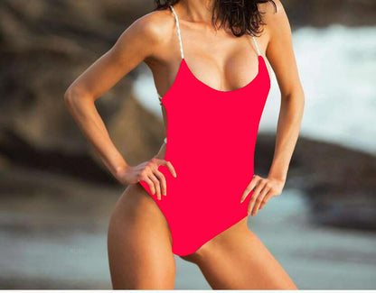 One Piece Braided Rope Swimsuit Solid Color Halter Sexy Bikini