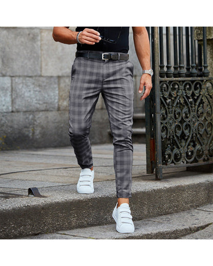 Plaid Print Pants Men's Casual Trousers Loose And Thin