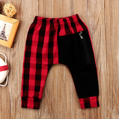 Pudcoco Boy Pants 1Y-6Y Fashion Toddler Kids Boys Plaid Bottom Pants Panty Harem Pants Trousers Casual