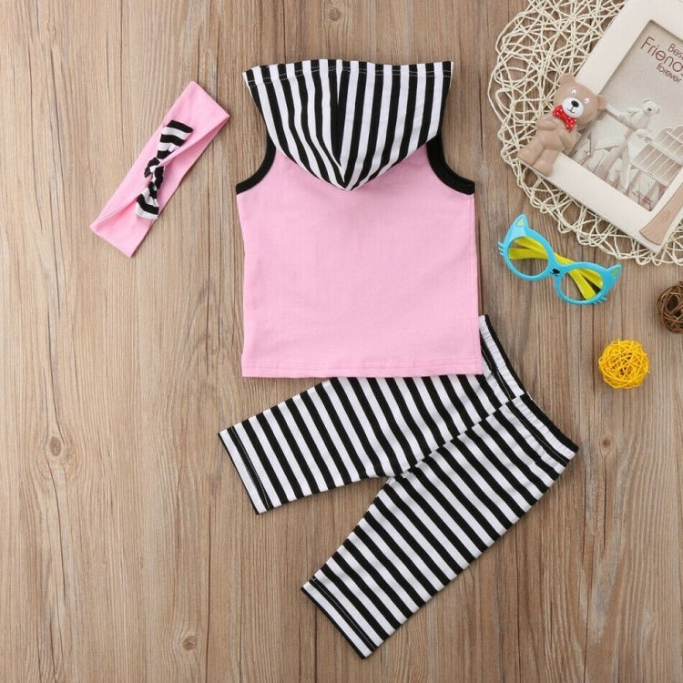 Enfant en bas âge enfants bébé fille 1T-6T haut à capuche pantalon rayé Leggings bandeau tenue vêtements