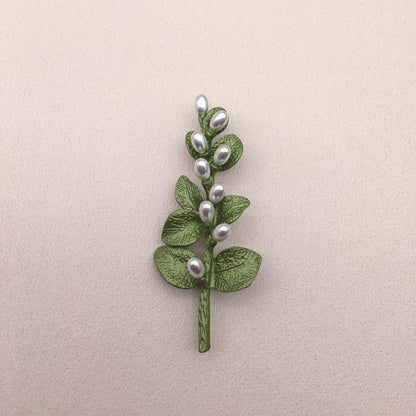 Petite broche de feuille de perle fraîche d'art vert d'avocat