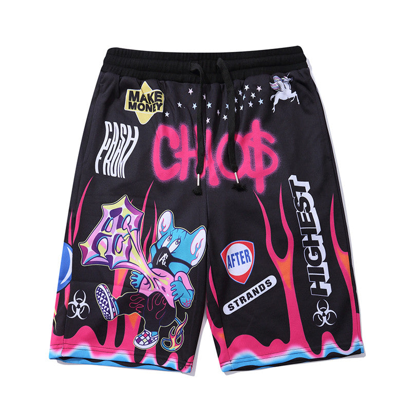 Short Streetwear pour hommes, pantalon court de plage, imprimé flamme de dessin animé, Graffiti drôle, Hip Hop, Bermuda, mode Punk, Short de Couple