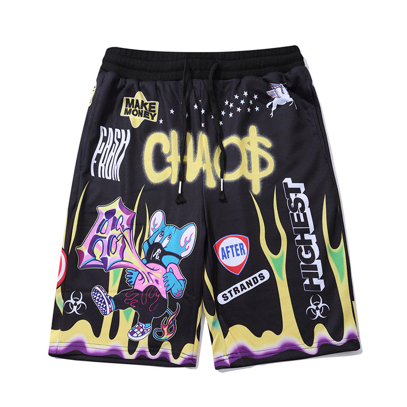 Short Streetwear pour hommes, pantalon court de plage, imprimé flamme de dessin animé, Graffiti drôle, Hip Hop, Bermuda, mode Punk, Short de Couple