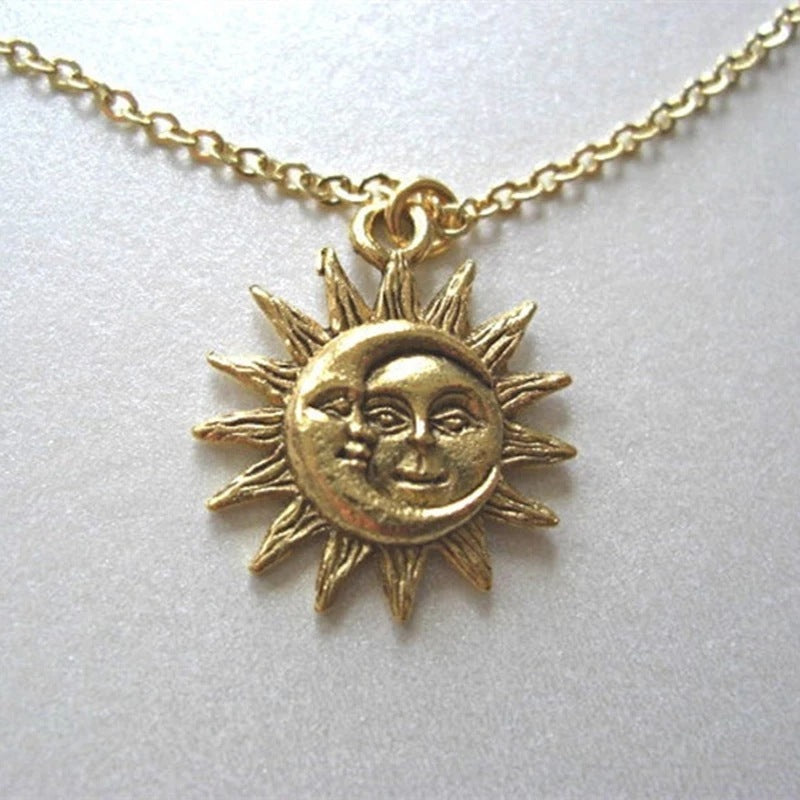 Collier pendentif soleil lune pour femme, ras du cou, bijoux cadeau