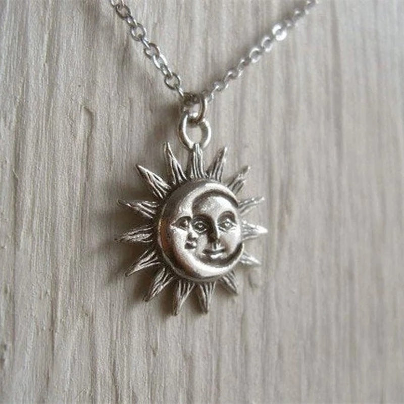 Collier pendentif soleil lune pour femme, ras du cou, bijoux cadeau