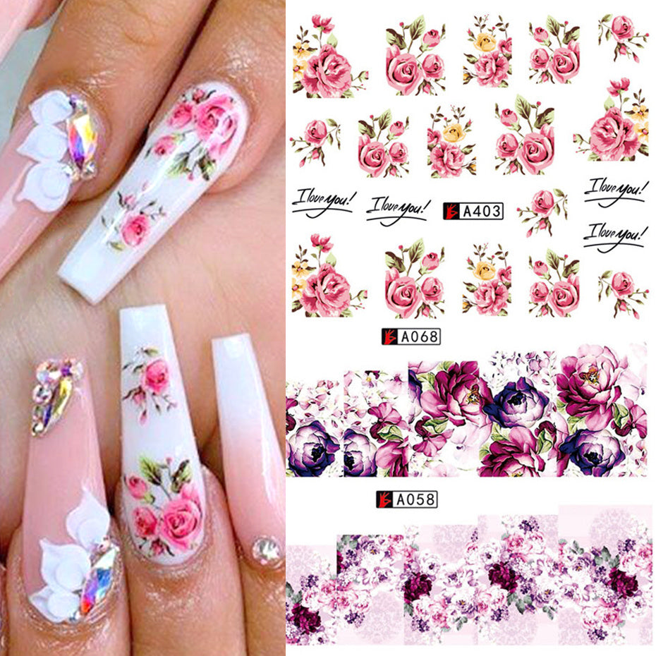 Nagelkonst Rose nagel Sticker Bowknot Spets Röd blomman nagel Applikation Eco-vänliga nagela