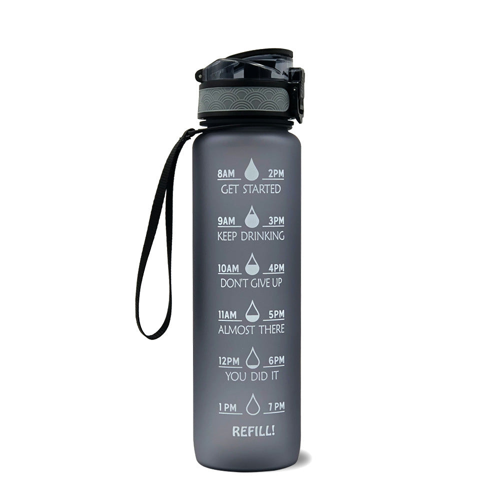 Bouteille d'eau Tritan 1L avec marqueur de temps, couvercle de rebond, bouteille d'eau de motivation, tasse étanche pour cyclisme, bouteilles de sport et de Fitness