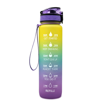 Bouteille d'eau Tritan 1L avec marqueur de temps, couvercle de rebond, bouteille d'eau de motivation, tasse étanche pour cyclisme, bouteilles de sport et de Fitness