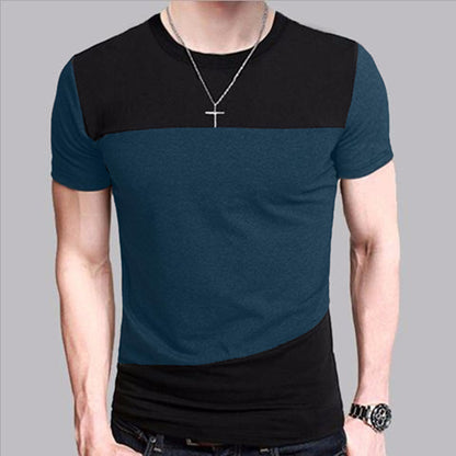 T-Shirt coréen à manches courtes et col rond pour hommes, vêtements de couleur assortie