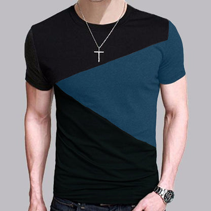 T-Shirt coréen à manches courtes et col rond pour hommes, vêtements de couleur assortie