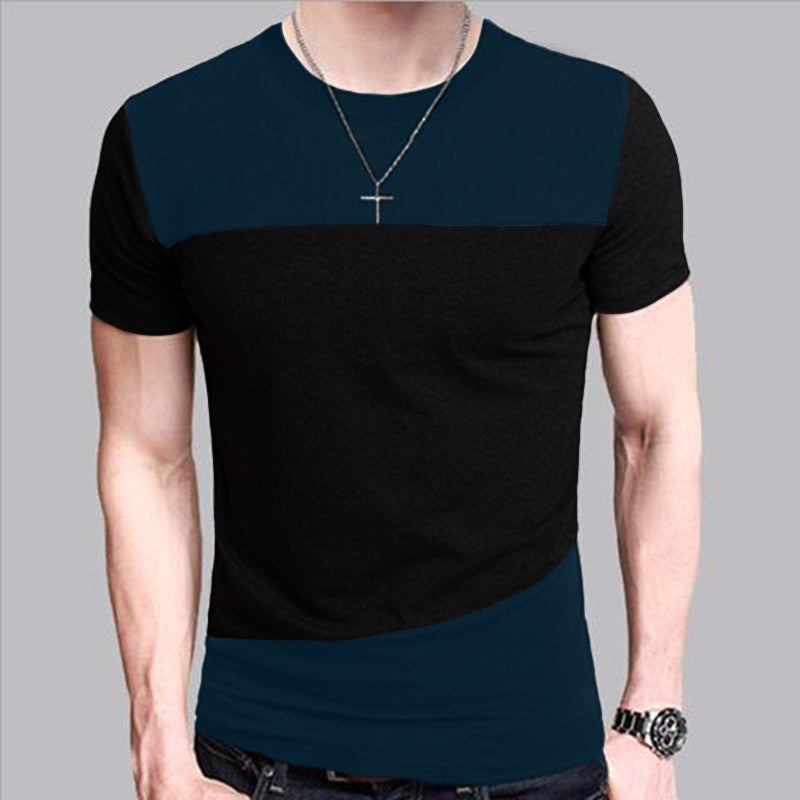 T-Shirt coréen à manches courtes et col rond pour hommes, vêtements de couleur assortie