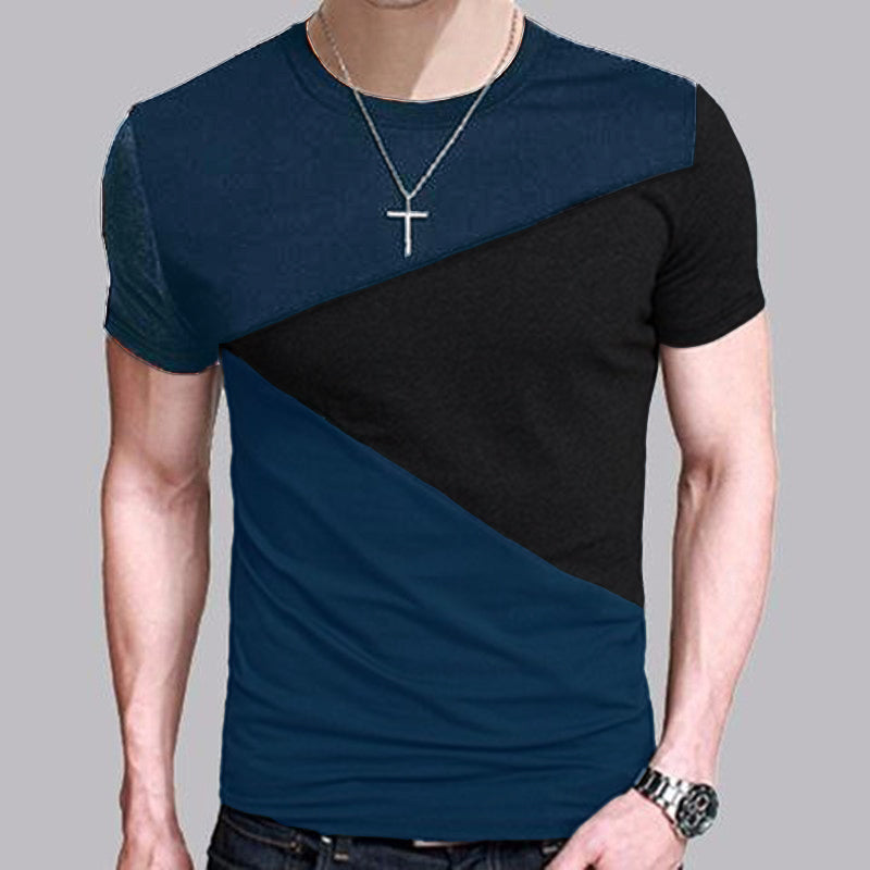 Round Neck Korean Short-Sleeved T-Shirt Men'S Color Matching Men'S T-Shirt Clothes