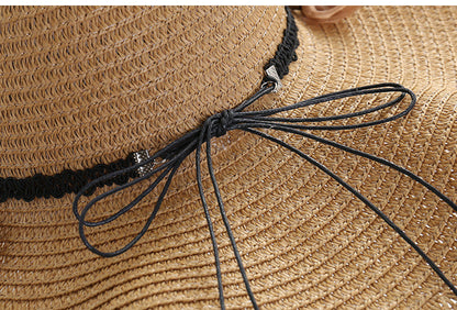 A Sunscreen Han Edition Big Beach Hat Wavy Skirt Together Leather Rope Weaving