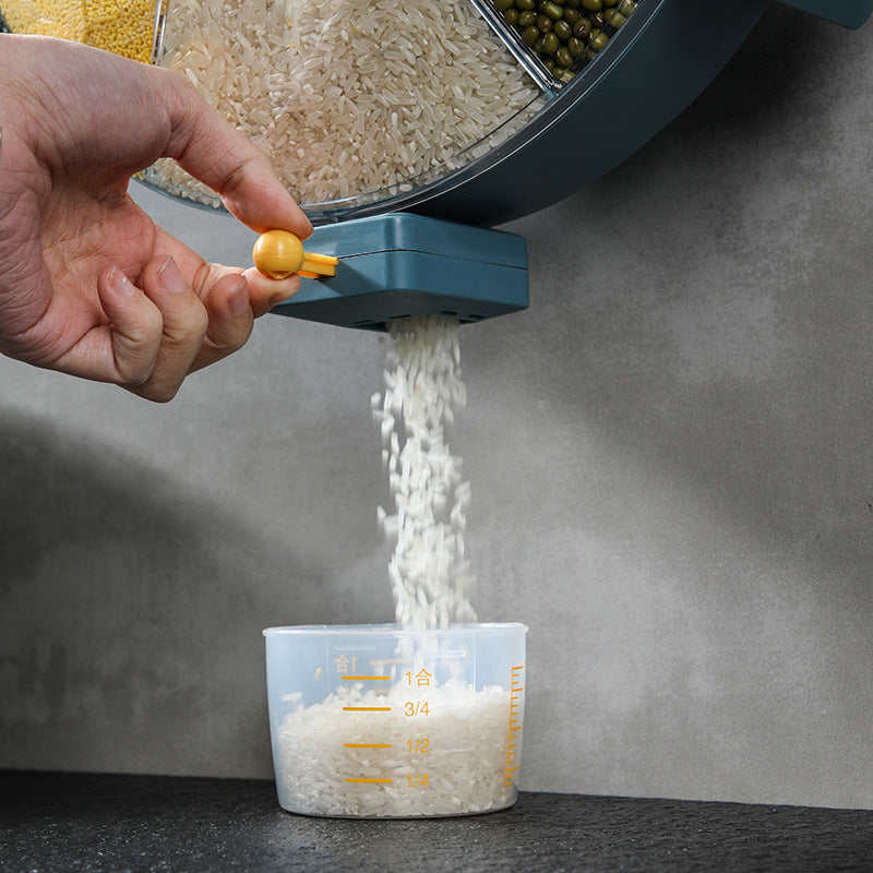 Wall-Mounted Grain Dispenser Compartments Dry Food Dispenser Rotating Cereal For Kitchen Gadget