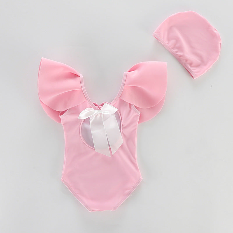 Maillot de bain une pièce à manches volantes et dos ouvert Lotus Leaf pour filles