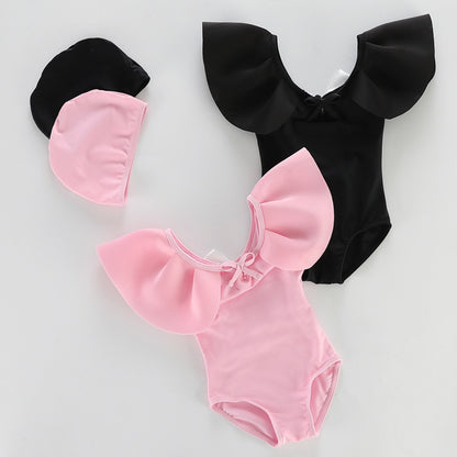 Maillot de bain une pièce à manches volantes et dos ouvert Lotus Leaf pour filles