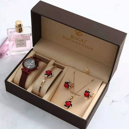 Coffret cadeau pour femme montre bracelet boucle d'oreille collier