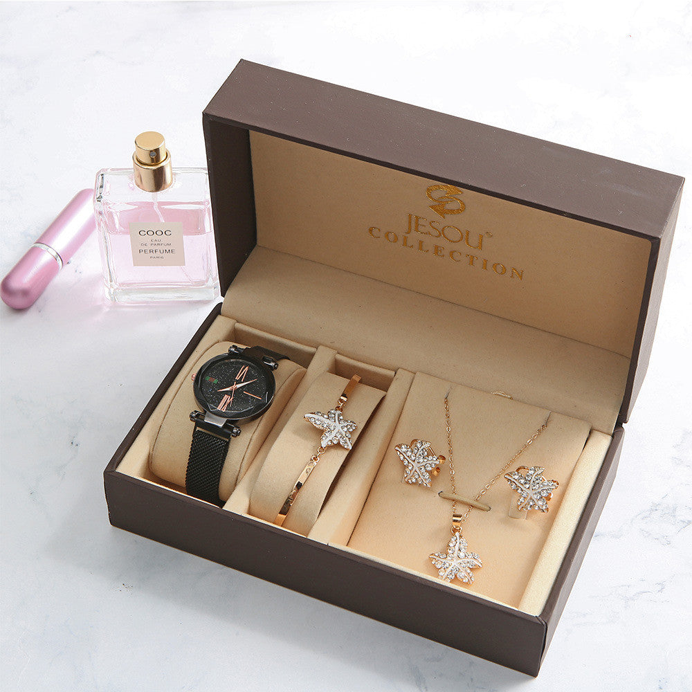 Coffret cadeau pour femme montre bracelet boucle d'oreille collier