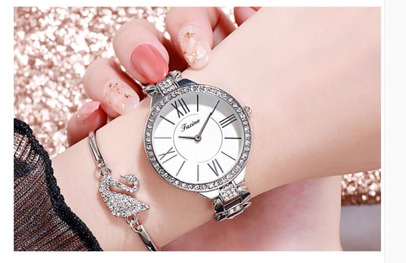 Ensemble de montre à Quartz pour femmes, Bracelet, collier, bague, boucles d'oreilles, cadeau