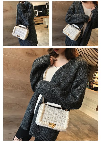 Fashion Woolen Personality Handbag Girl Plaid Messenger Bag