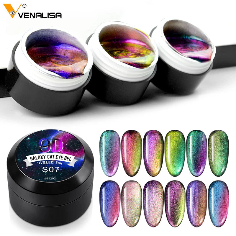 Venalisa 9D Gellack Cat Eye Magic Chameleon Gellack Nagelmanikyr Galaxy Starry Magnetic Multicolor 5ml Nagellack