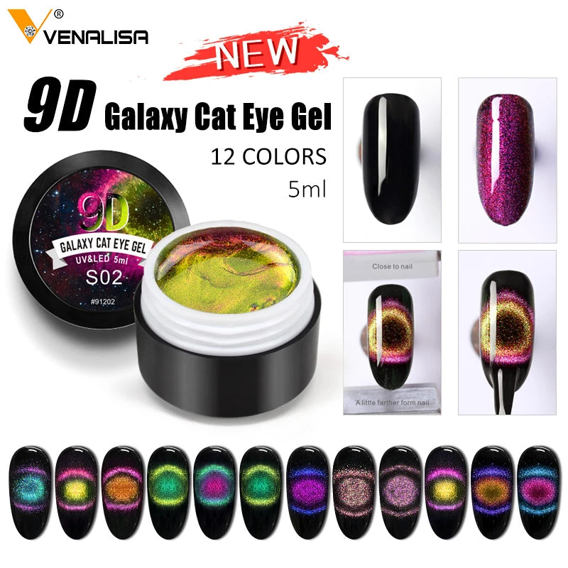 Venalisa 9D Gellack Cat Eye Magic Chameleon Gellack Nagelmanikyr Galaxy Starry Magnetic Multicolor 5ml Nagellack