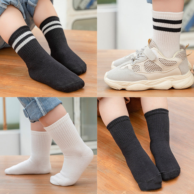 Chaussettes pour enfants, pur coton, printemps blanc pur, automne et hiver, chaussettes tube, garçons et filles, élèves du primaire et du collège, chaussettes de sport en coton pour bébé