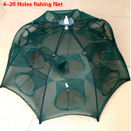 Filet de pêche automatique renforcé, Cage à crevettes, piège à poisson pliable en Nylon, filet moulé pliable, piège à crabe, réseau de pêche, 4 à 20 trous