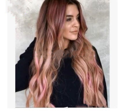 Brun Rosa Stora Vågor Långa Lockiga Hår Gränsöverskridande Damperuker Cosplay Partyperuker